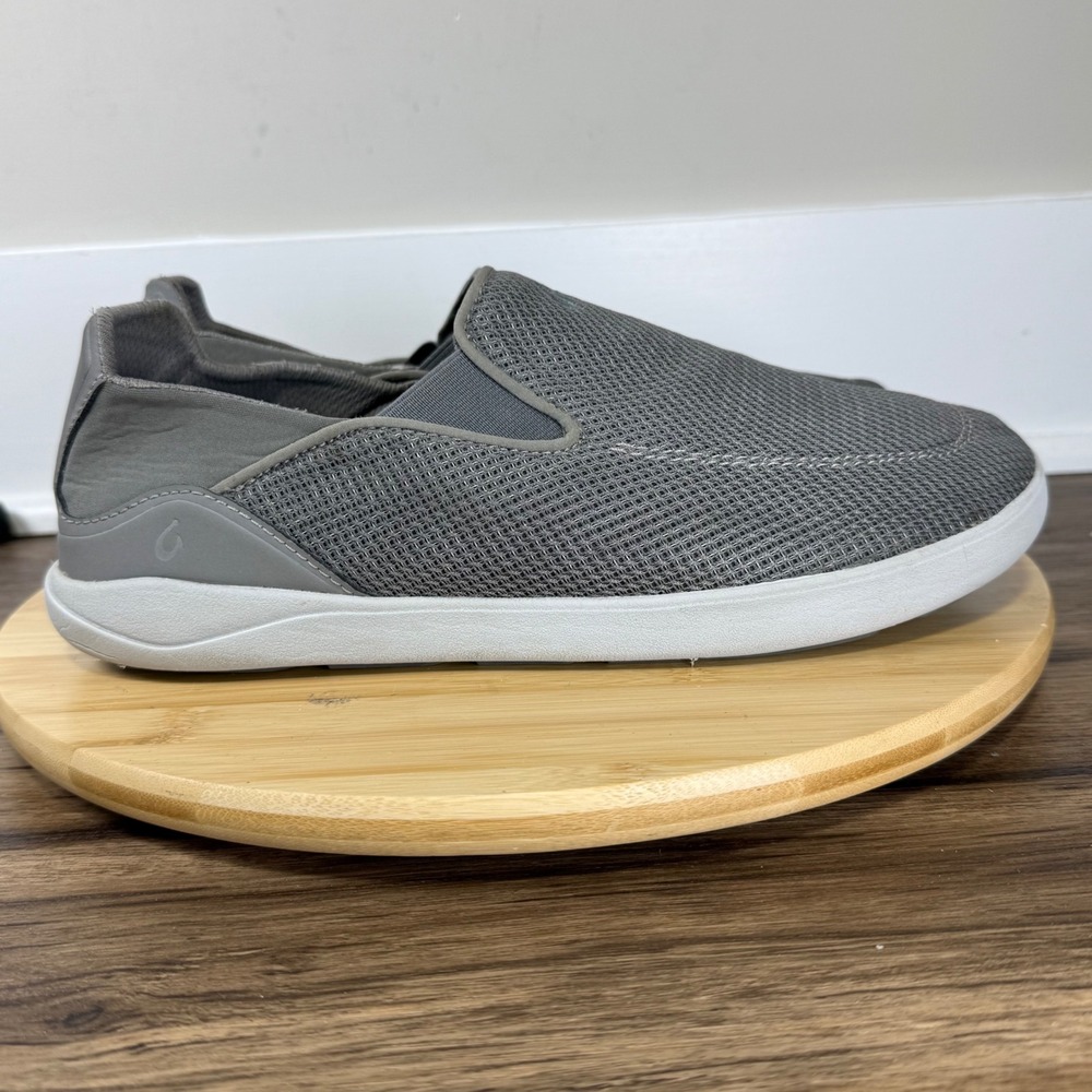 OluKai Nohea Pae Slip On Mens 11.5 Grey Mesh Drop-In Heel Coastal Travel Comfort